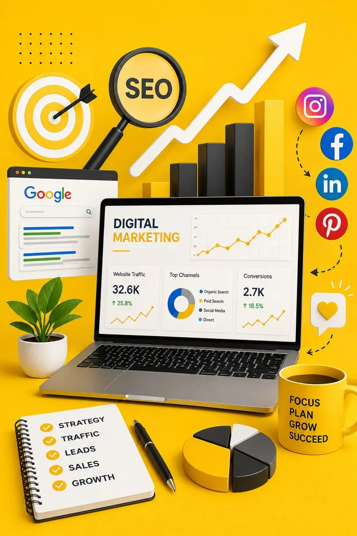 Digital marketing dashboard, SEO, and social growth