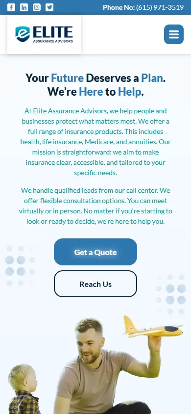 Elite Assurance Advisors mobile site preview