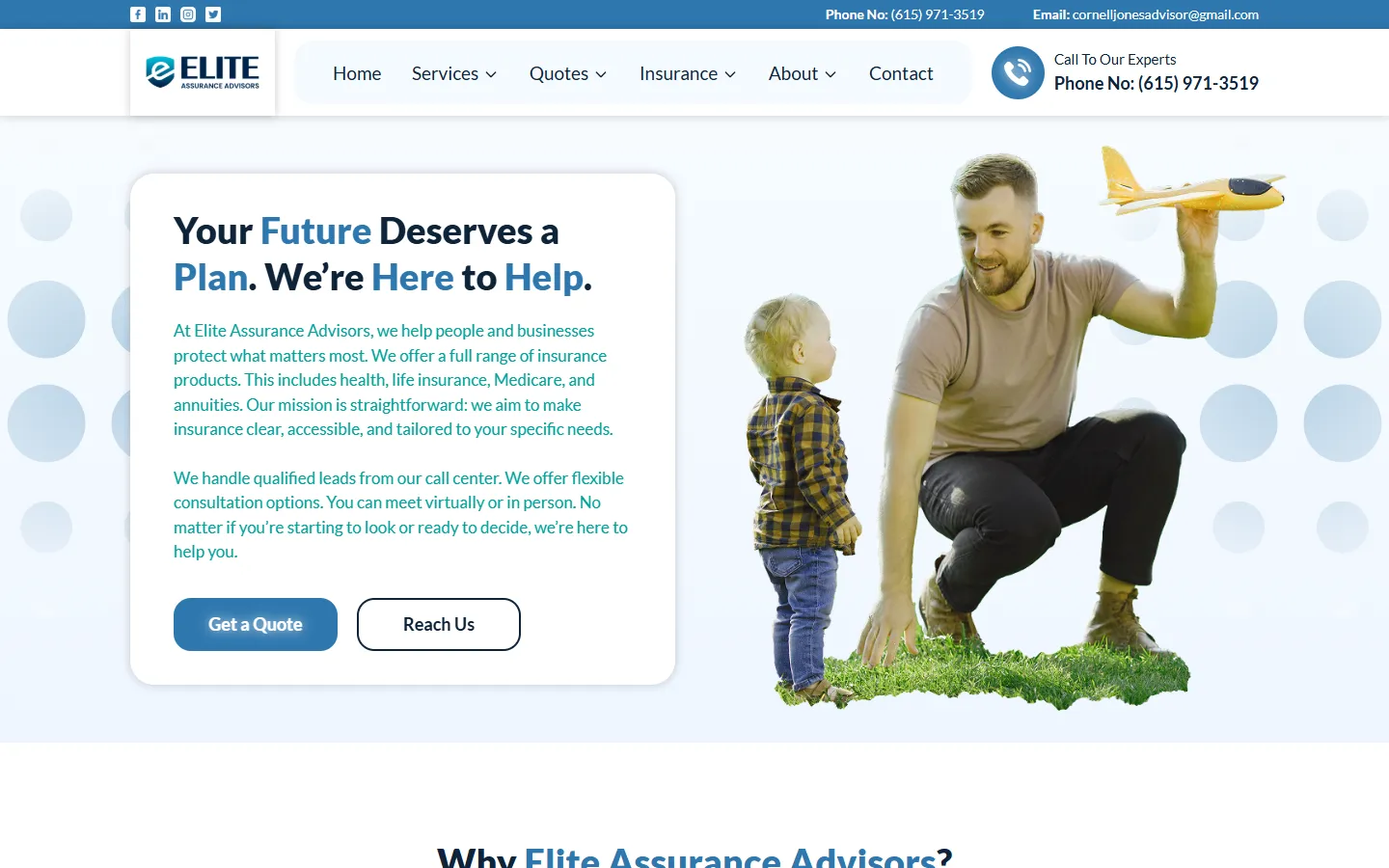 Elite Assurance Advisors desktop site preview