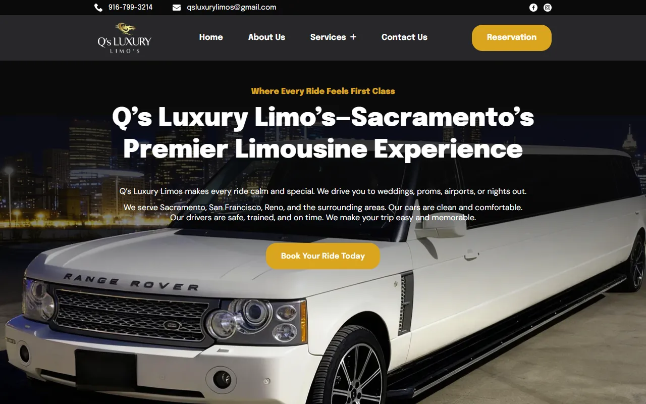 Q's Luxury Limos desktop site preview